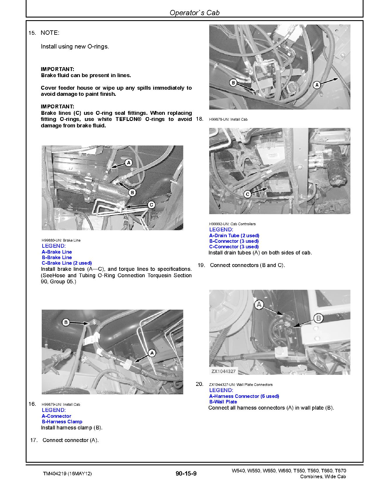 John Deere T550 T560 T660 T670 W540 W550 W650 W660 Combines Repair Manual TM404219 (4)