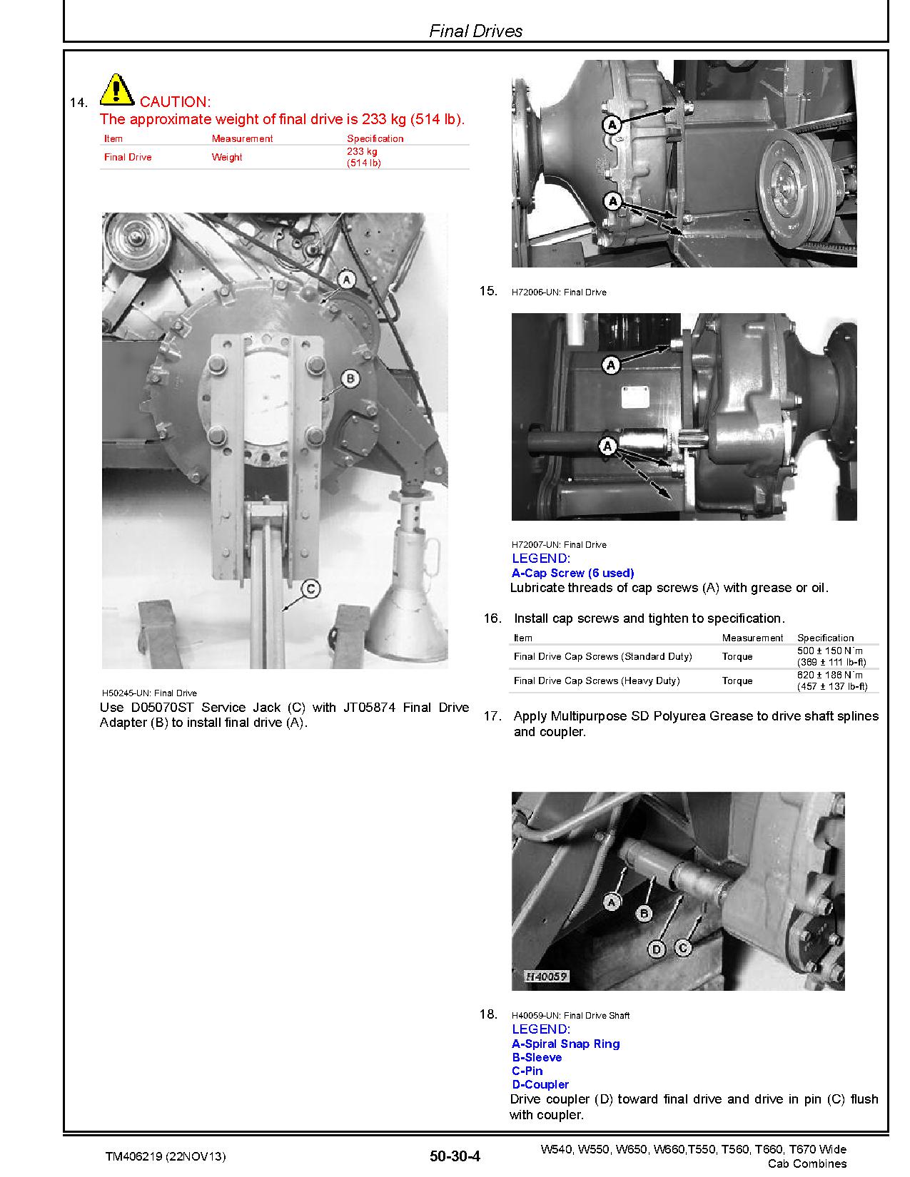 John Deere T550 T560 T660 T670 W540 W550 W650 W660 Combines Repair Manual TM406219 (2)