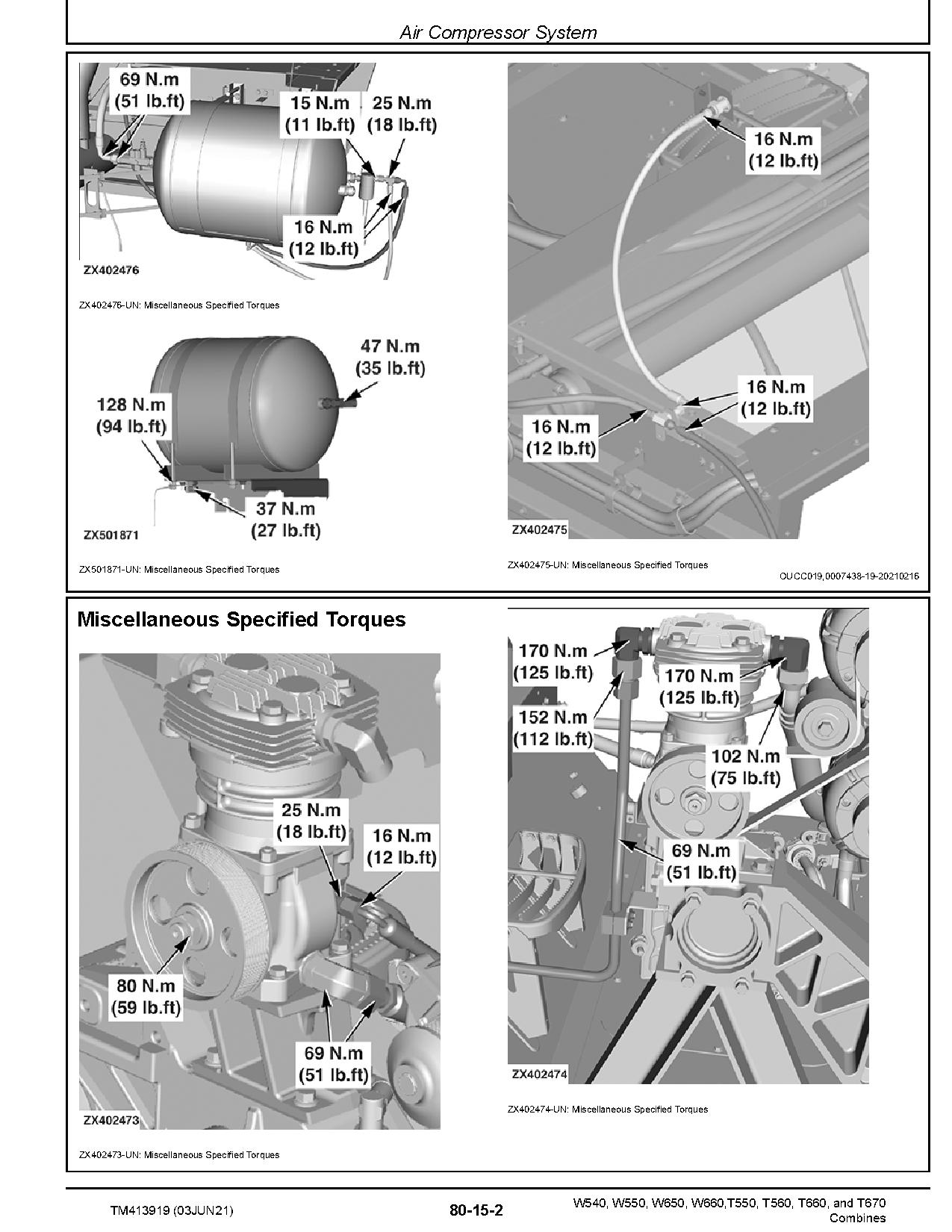 John Deere T550 T560 T660 T670 W540 W550 W650 W660 Combines Repair Manual TM413919 (4)