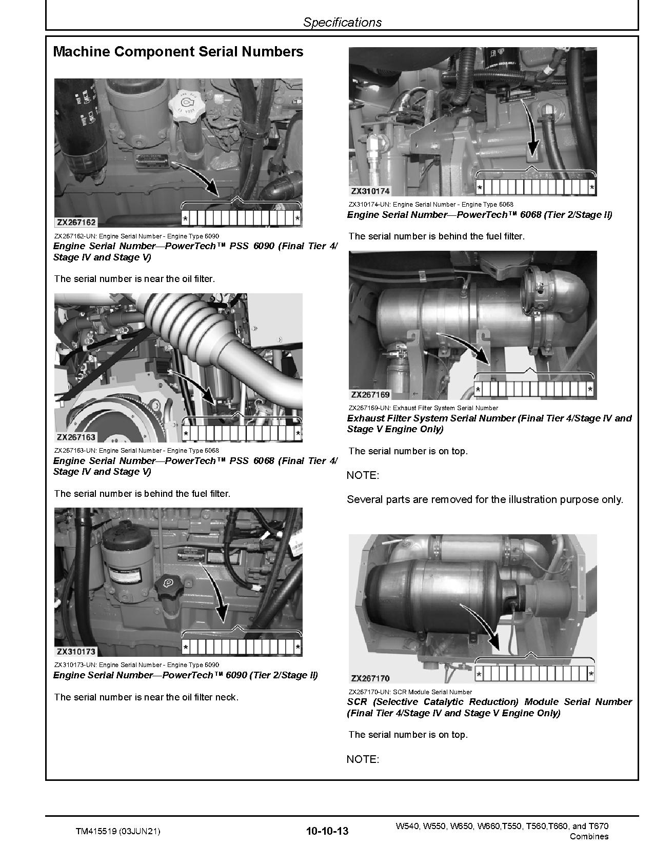 John Deere T550 T560 T660 T670 W540 W550 W650 W660 Combines Repair Manual TM415519 (2)