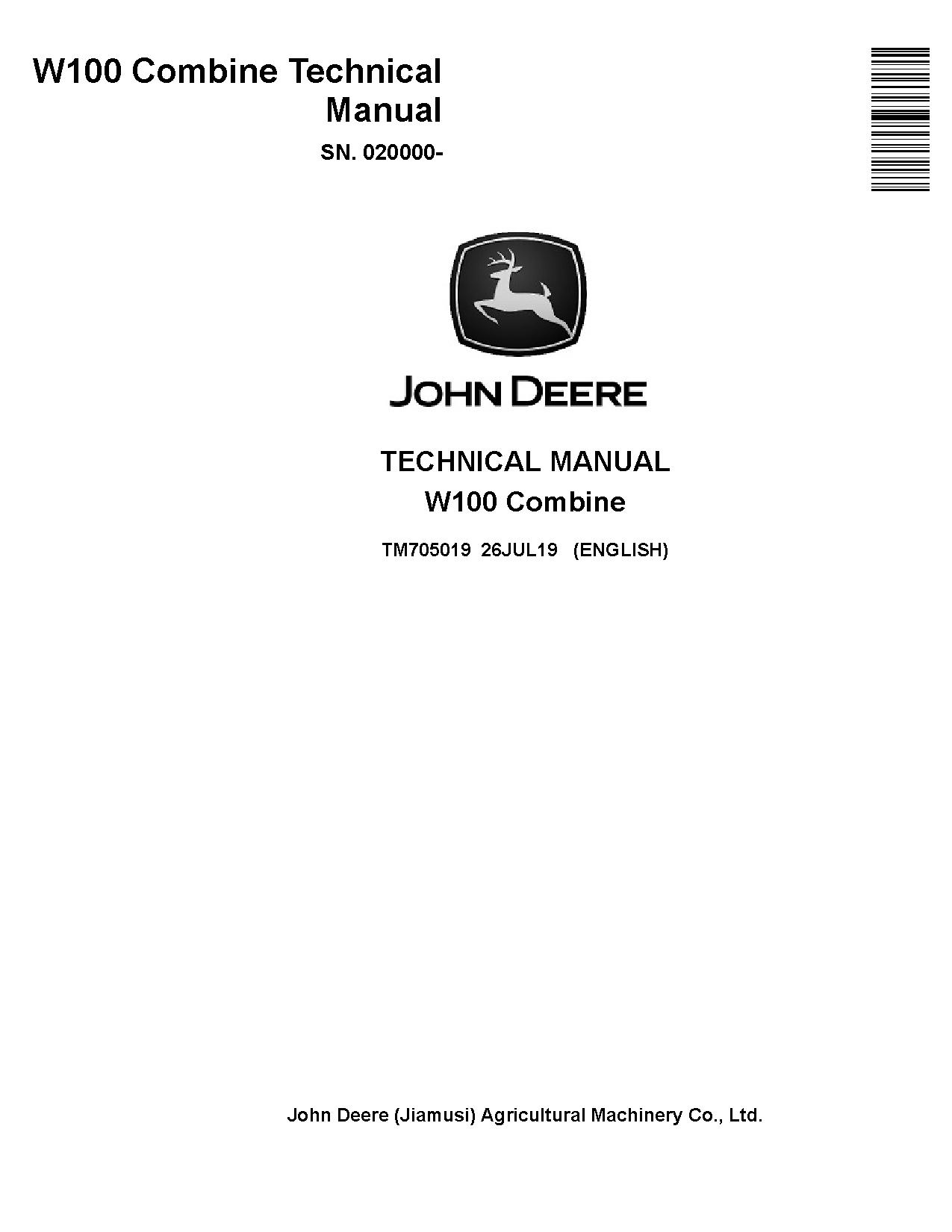 John Deere W100 Combines Technical Manual TM705019 (1)