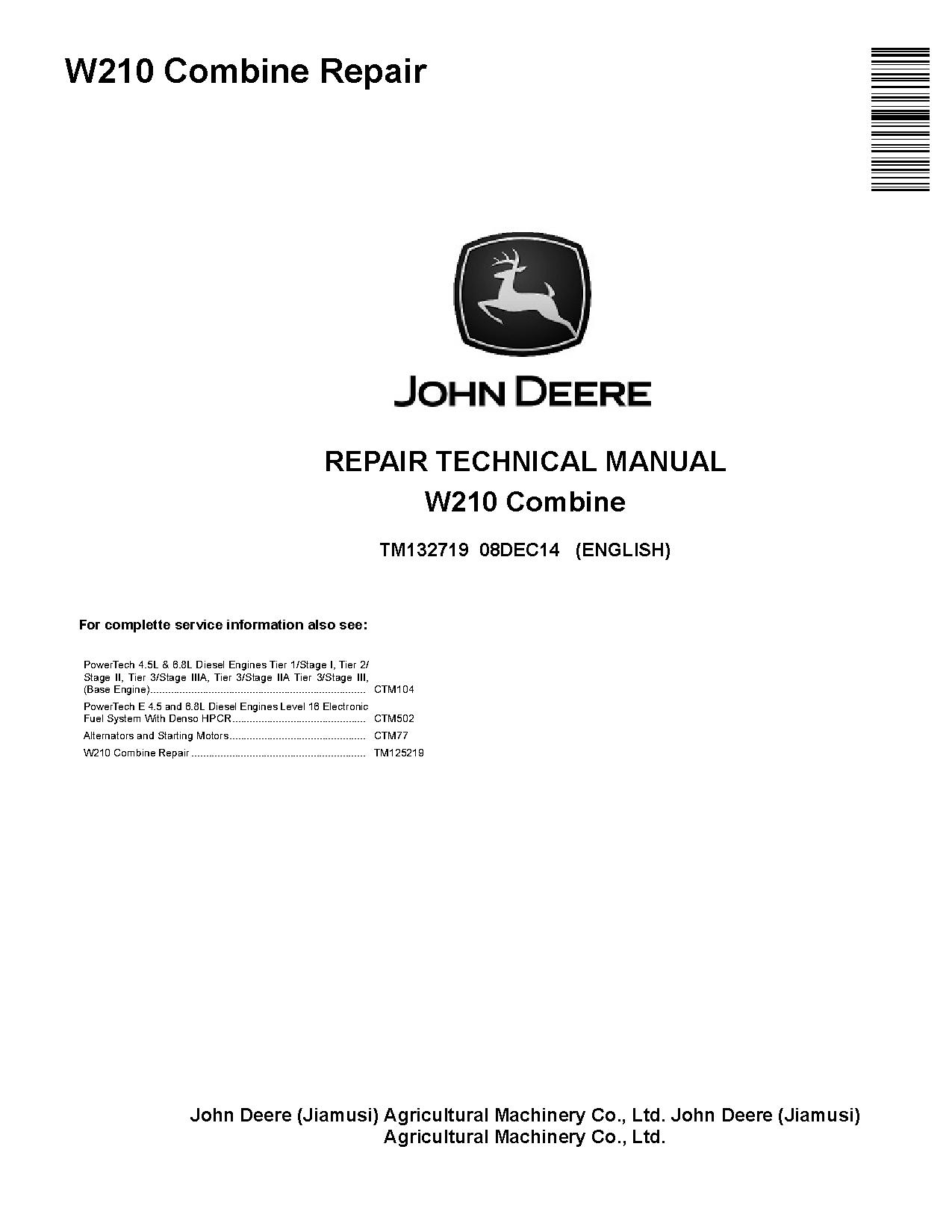 John Deere W210 Combines Repair Manual TM132719 (1)