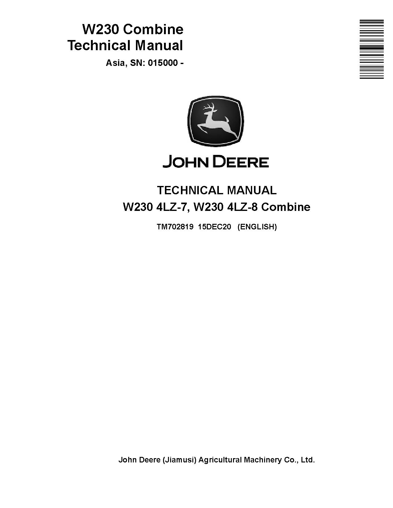 John Deere W230 Combines Technical Manual TM702819 (1)