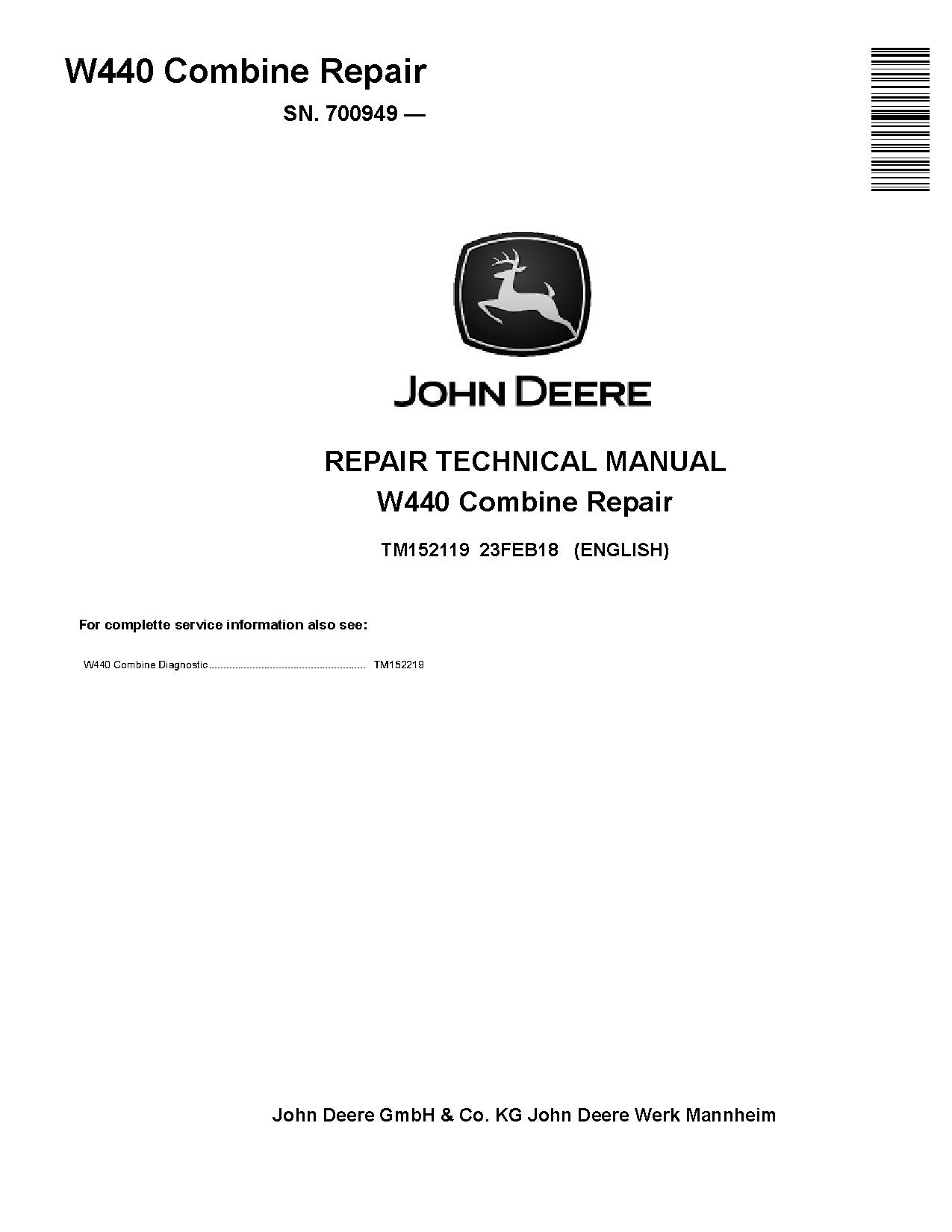 John Deere W440 Combines Repair Manual TM152119 (1)