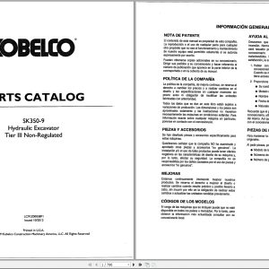 Kobelco Hydraulic Excavator SK350 9 Spare Parts Catalog LC9IZ00038PI 2012 1