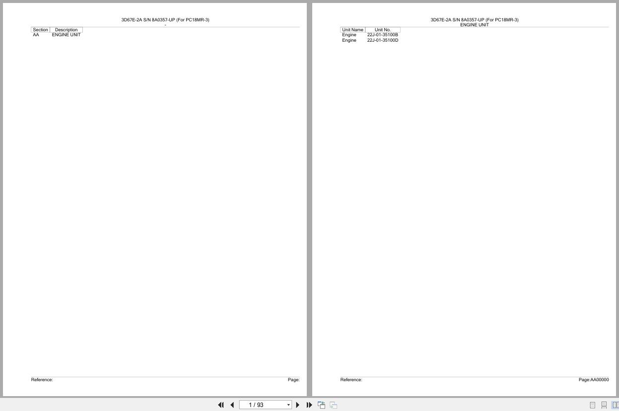 Komatsu Engine 3D67E 2A 8A0357 UP Parts Catalog (1)