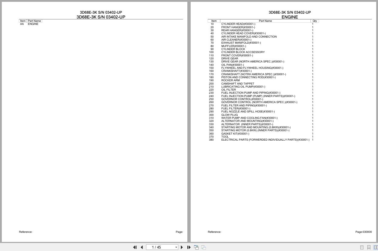 Komatsu Engine 3D68E 3K 03402 UP Parts Catalog (1)