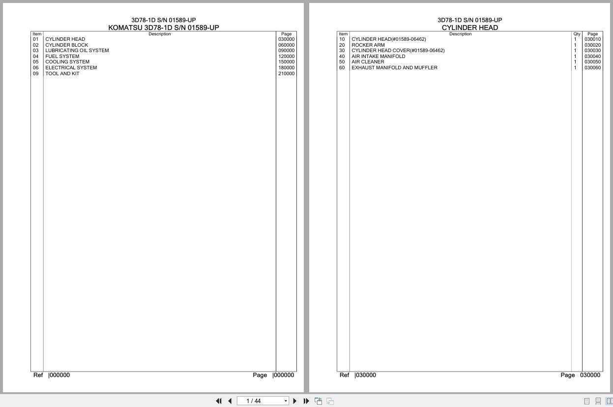 Komatsu Engine 3D78 1D 01589 UP Parts Catalog (1)
