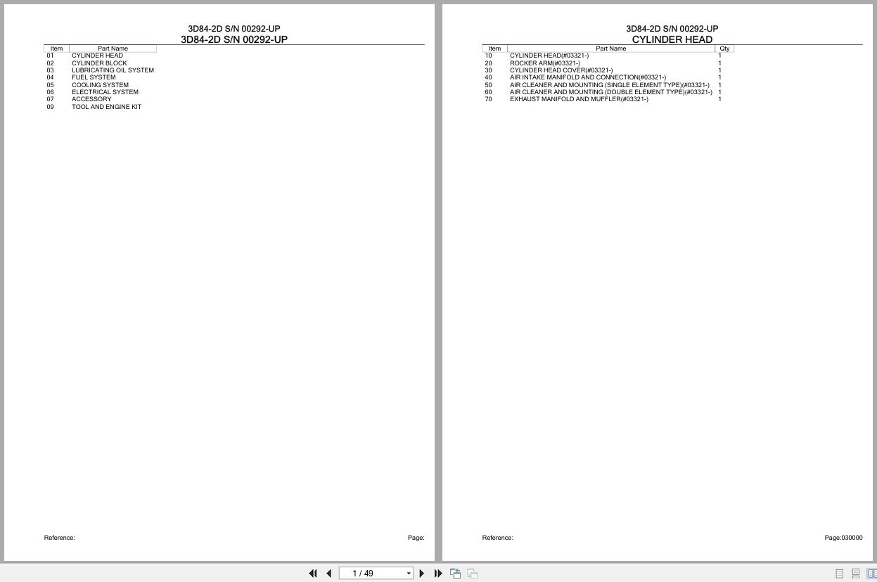 Komatsu Engine 3D84 2D 00292 UP Parts Catalog (1)