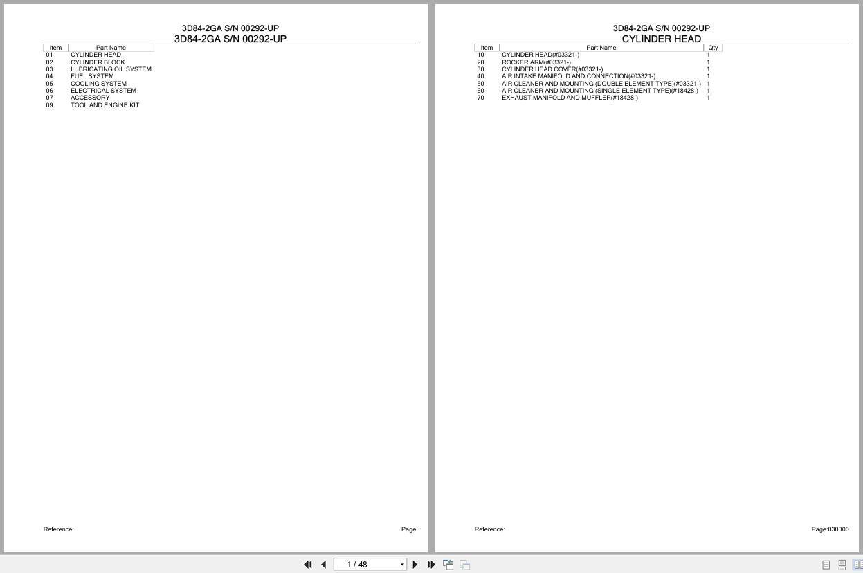 Komatsu Engine 3D84 2GA 00292 UP Parts Catalog (1)