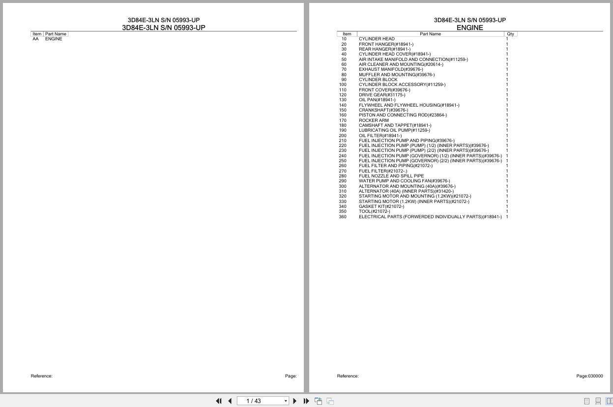 Komatsu Engine 3D84E 3LN 05993 UP Parts Catalog (1)