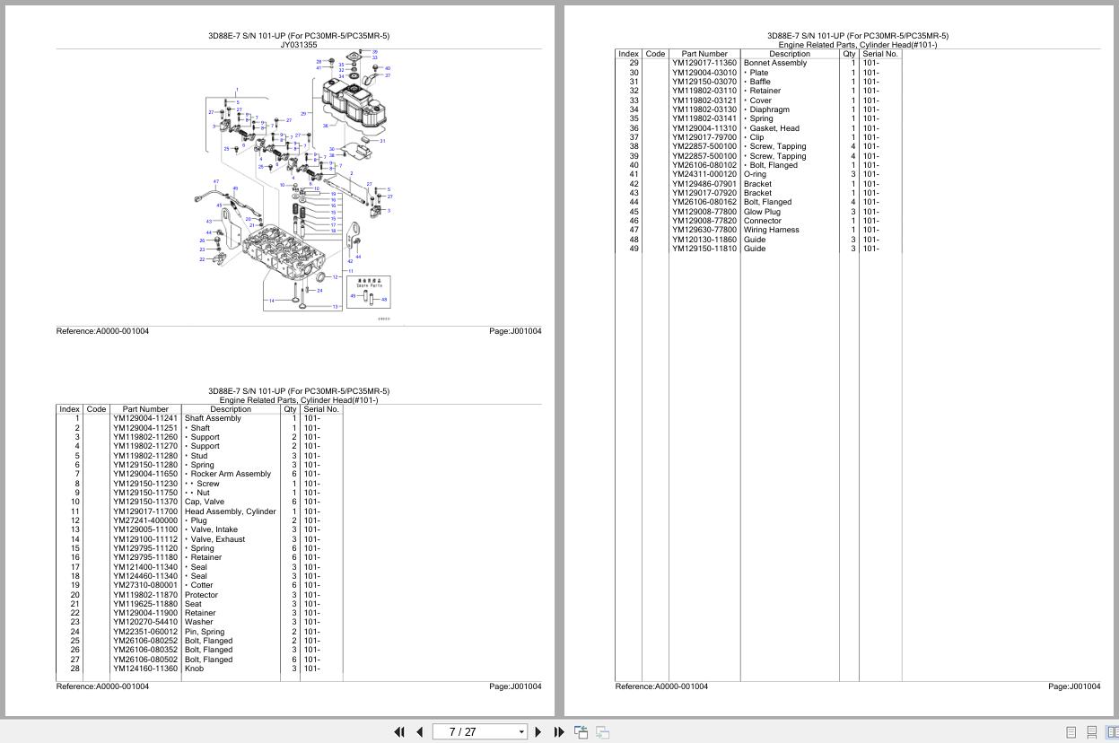 Komatsu Engine 3D88E 7 101 UP Parts Catalog (2)