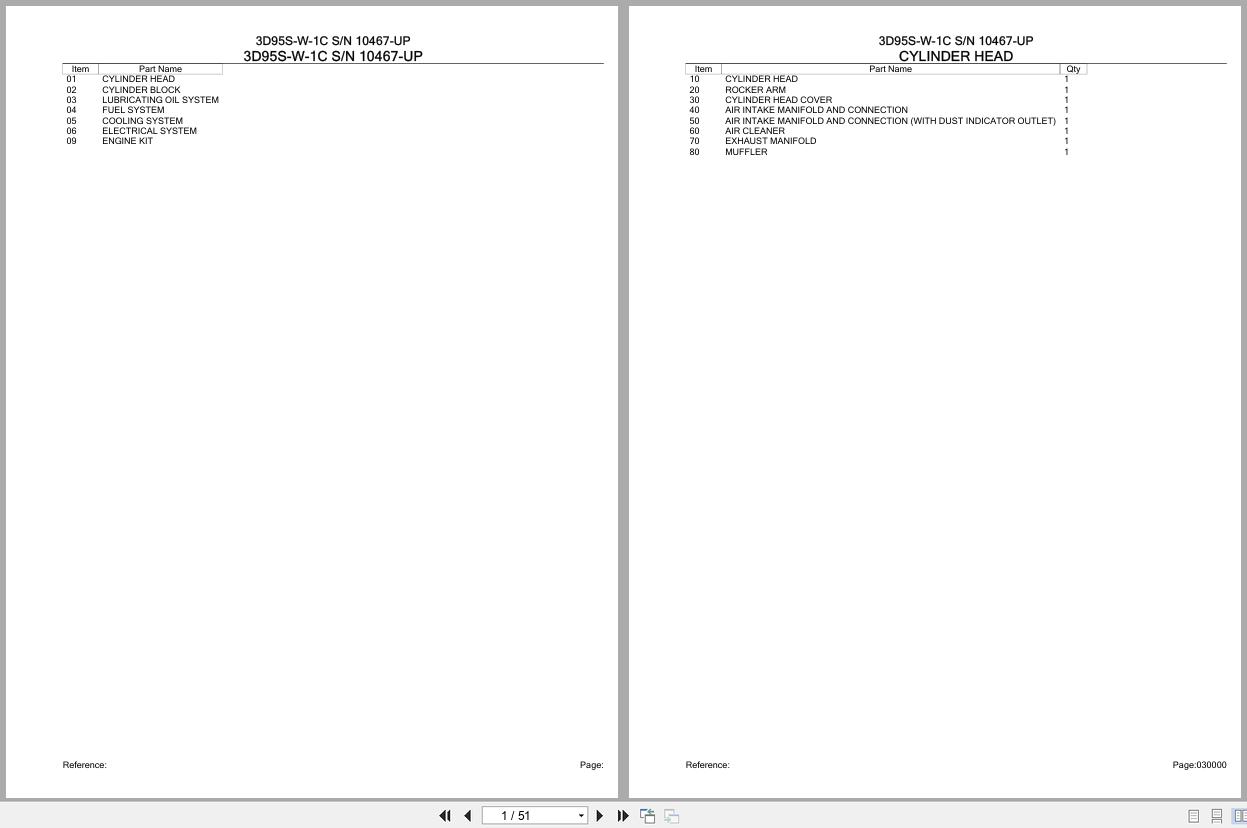 Komatsu Engine 3D95S W 1C 10467 UP Parts Catalog (1)