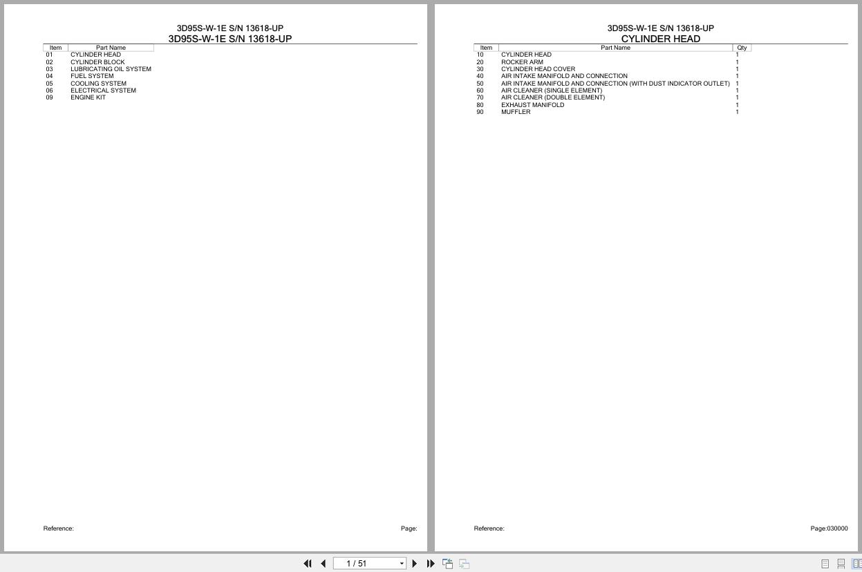 Komatsu Engine 3D95S W 1E 13618 UP Parts Catalog (1)