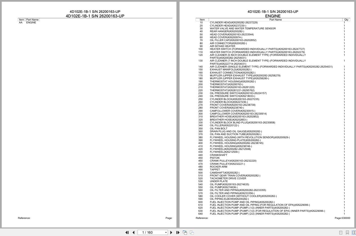 Komatsu Engine 4D102E 1B 1 26200163 UP Parts Catalog (1)