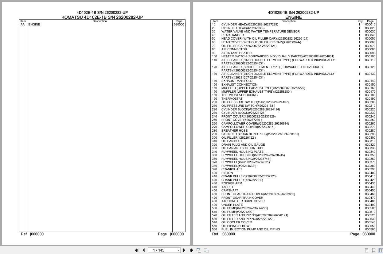 Komatsu Engine 4D102E 1B 26200282 UP Parts Catalog (1)