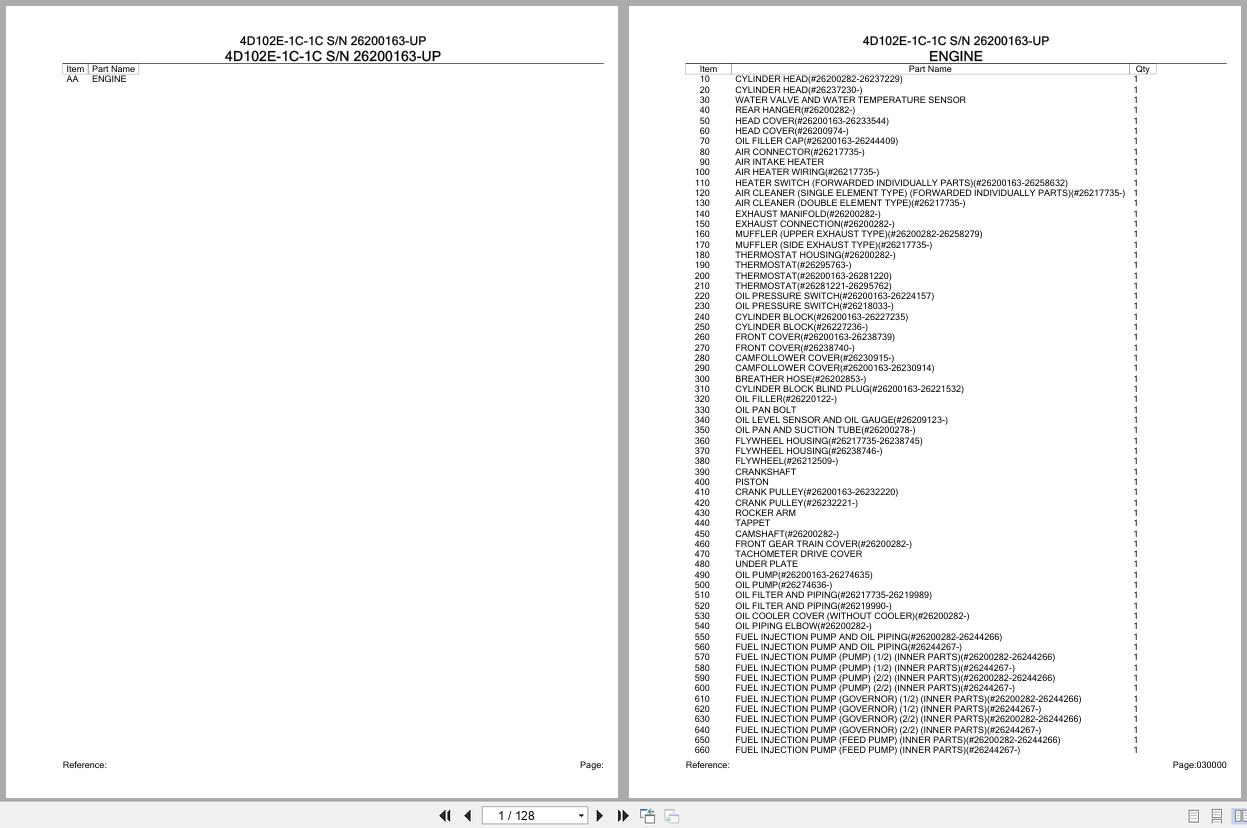 Komatsu Engine 4D102E 1C 1C 26200163 UP Parts Catalog (1)
