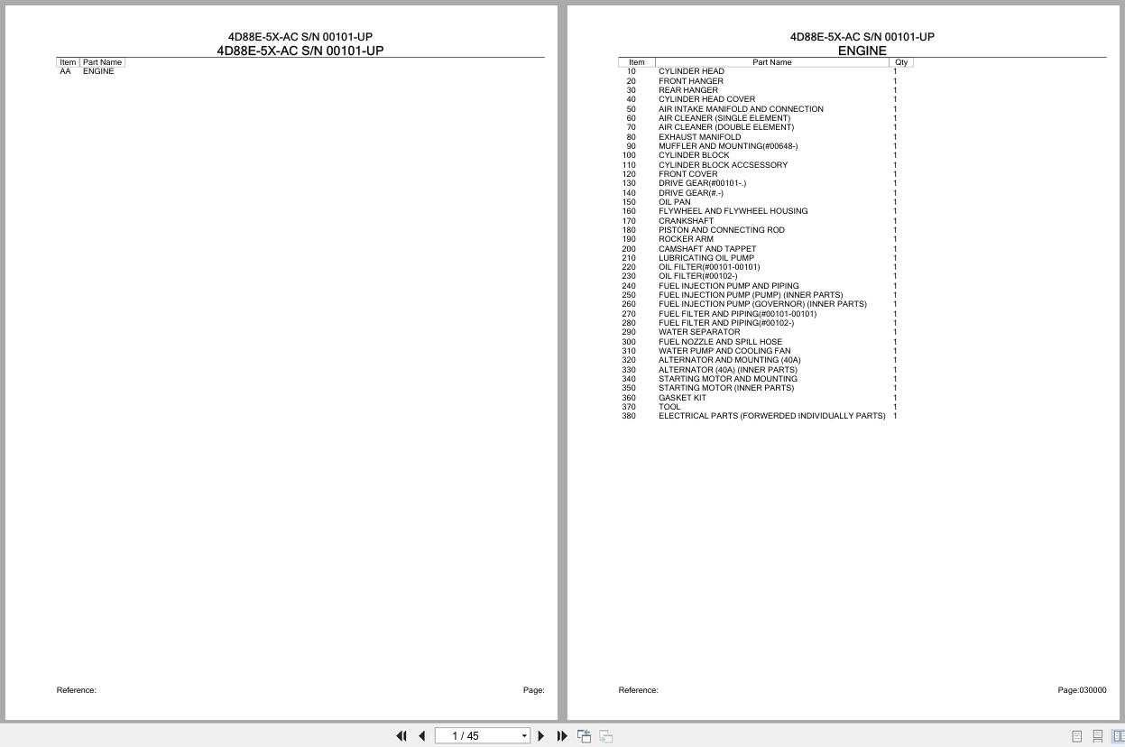 Komatsu Engine 4D88E 5X AC 00101 UP Parts Catalog (1)