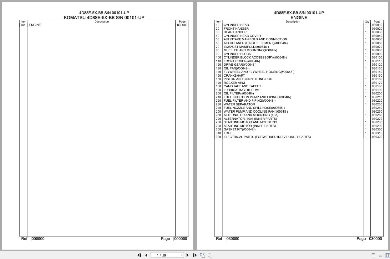 Komatsu Engine 4D88E 5X BB 00101 UP Parts Catalog (1)