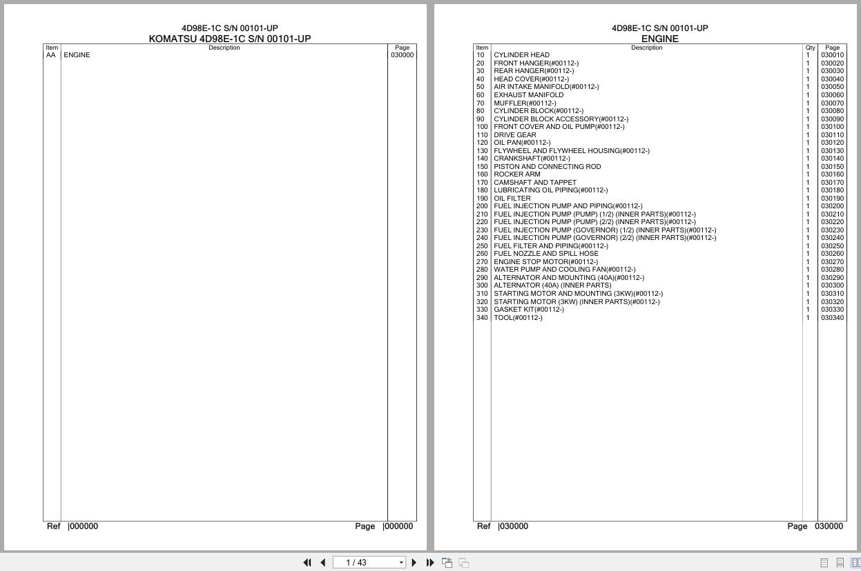 Komatsu Engine 4D98E 1C 00101 UP Parts Catalog (1)