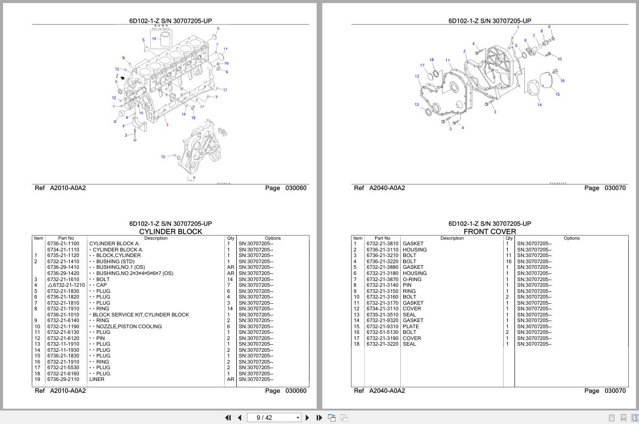 Komatsu Engine 6D102 1 Z 30707205 UP Parts Catalog (2)