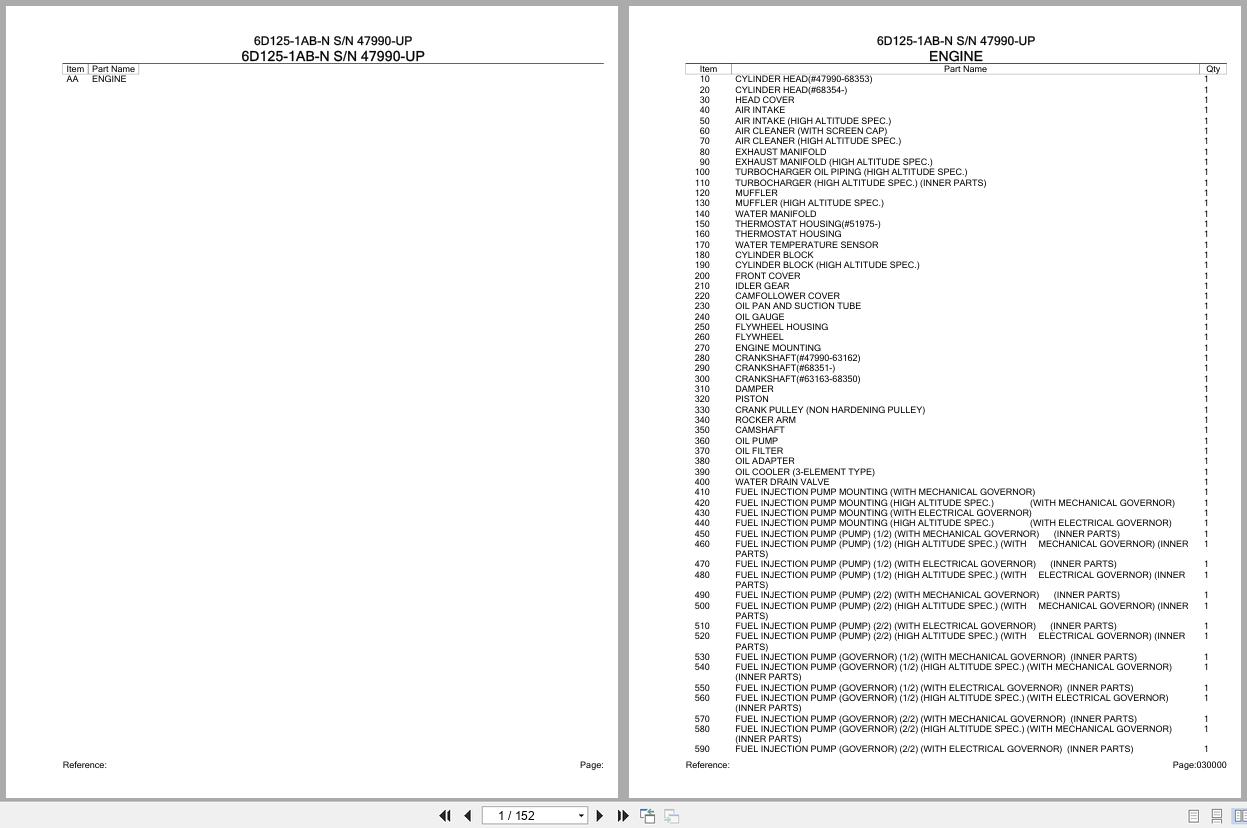 Komatsu Engine 6D125 1AB N 47990 UP Parts Catalog (1)