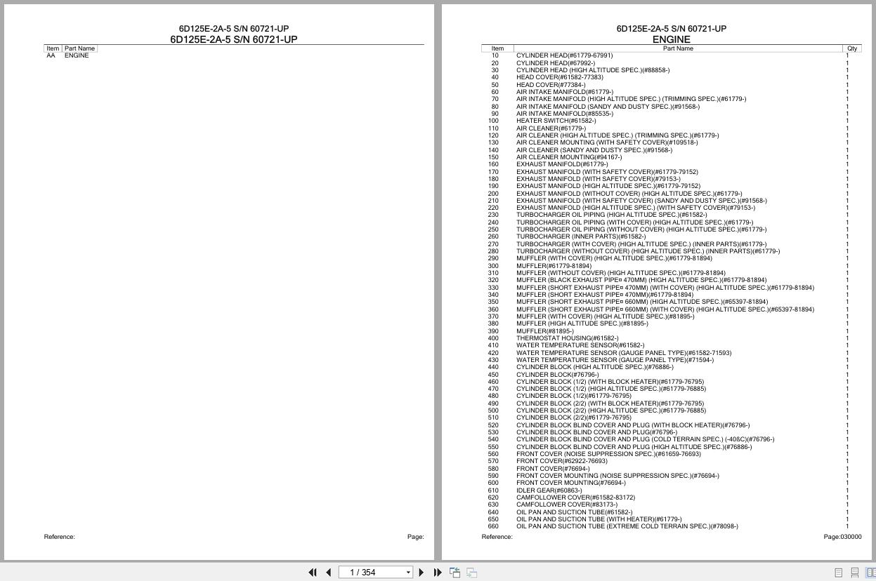 Komatsu Engine 6D125E 2A 5 60721 UP Parts Catalog (1)