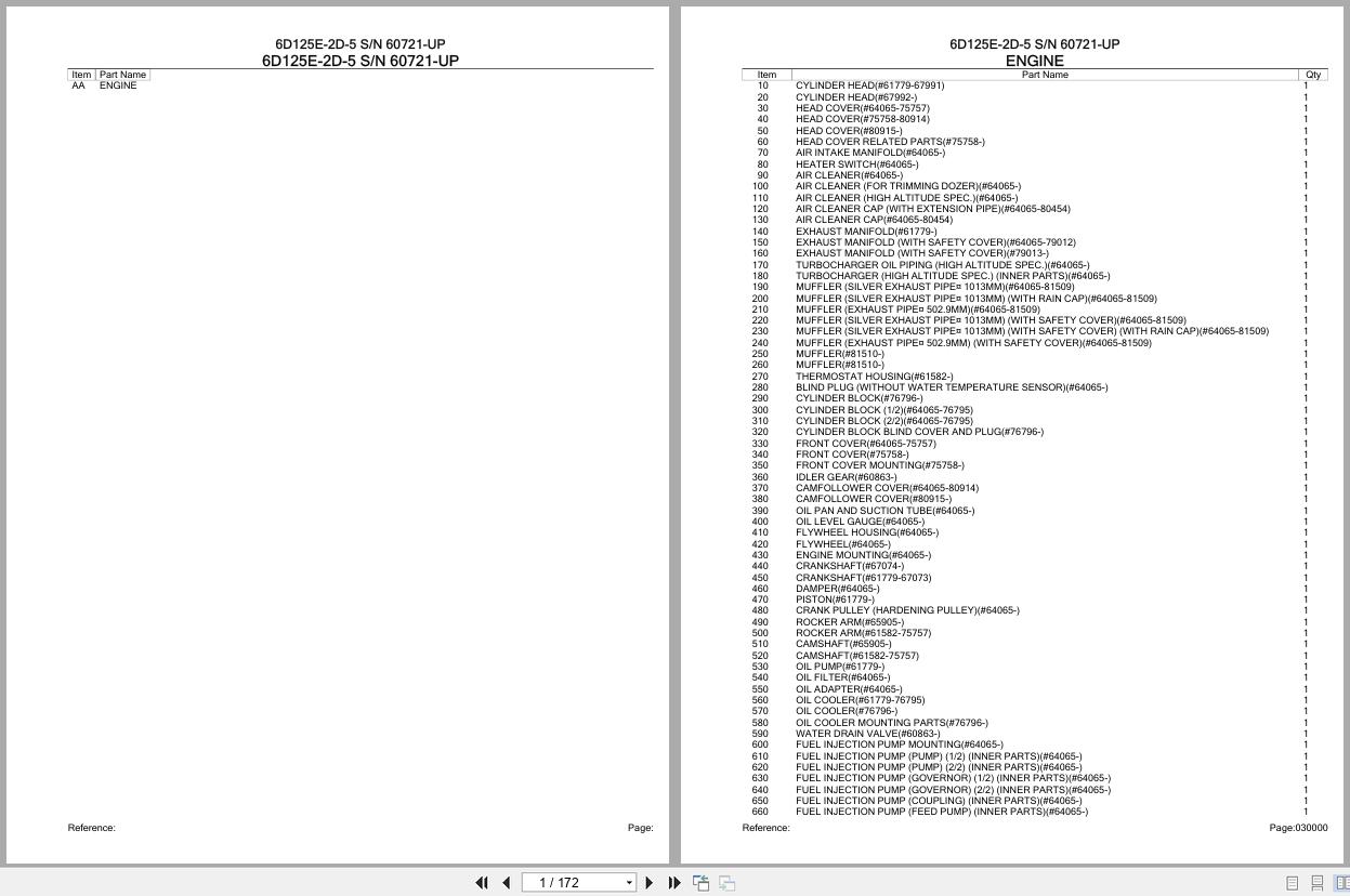 Komatsu Engine 6D125E 2D 5 60721 UP Parts Catalog (1)