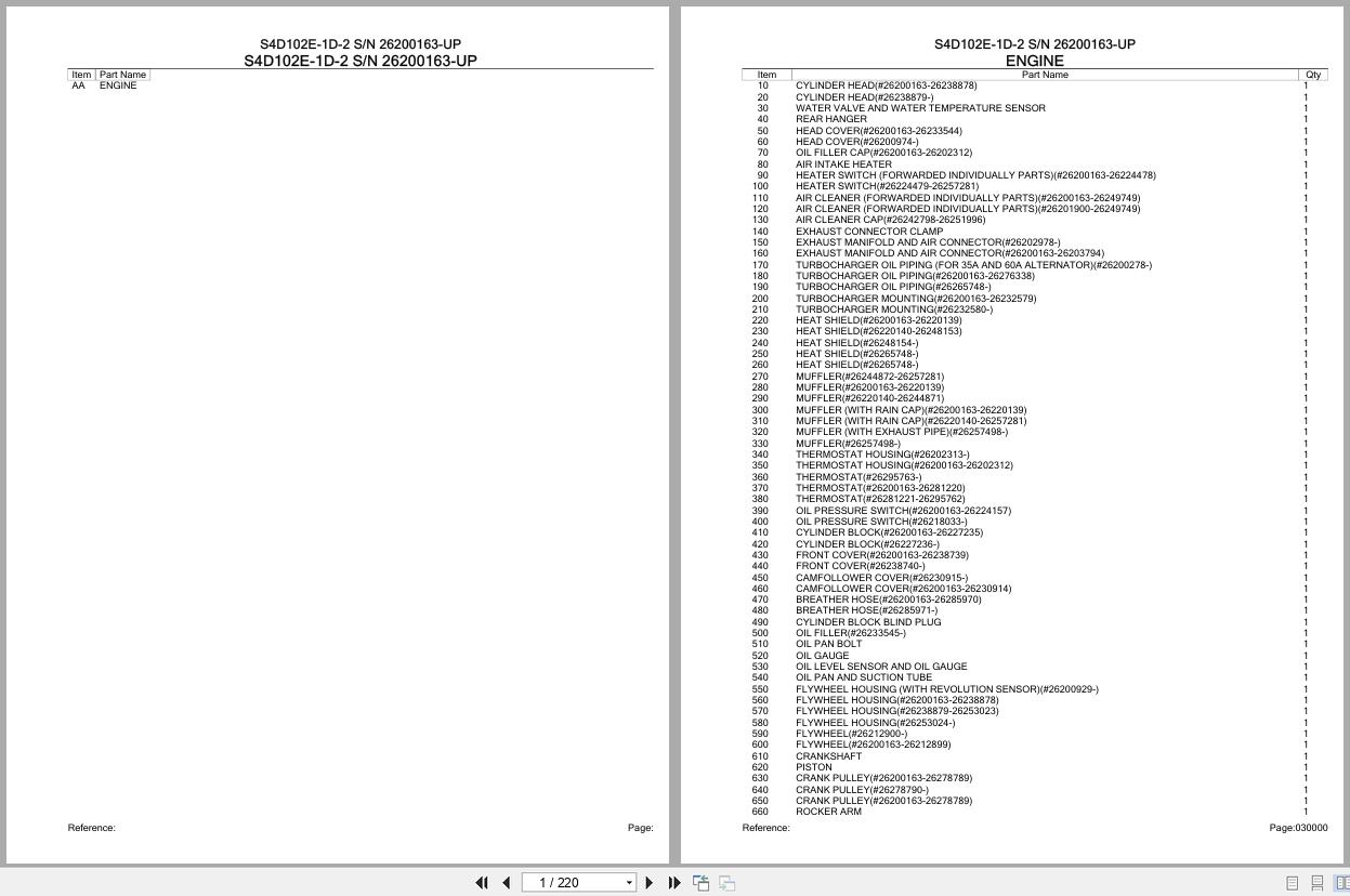 Komatsu Engine S4D102E 1D 2 26200163 UP Parts Catalog (1)