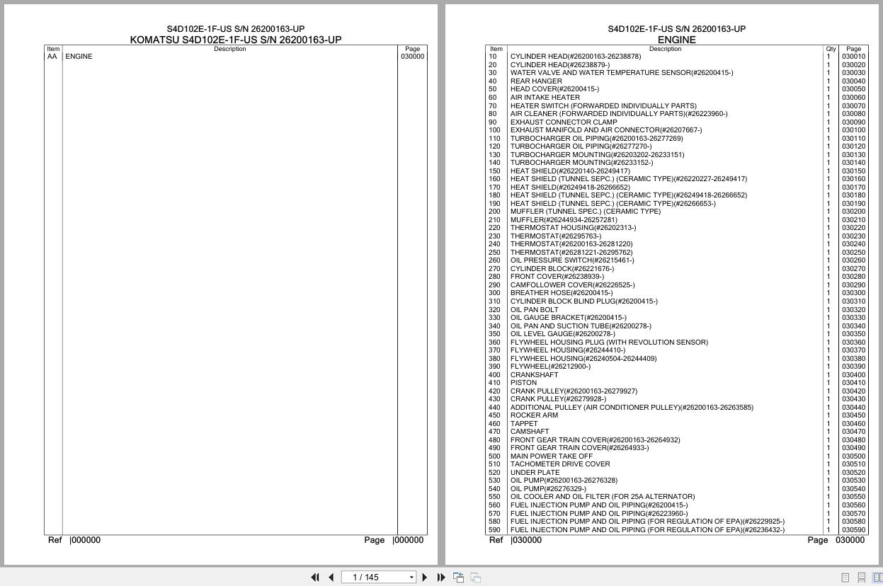 Komatsu Engine S4D102E 1F US 26200163 UP Parts Catalog (1)