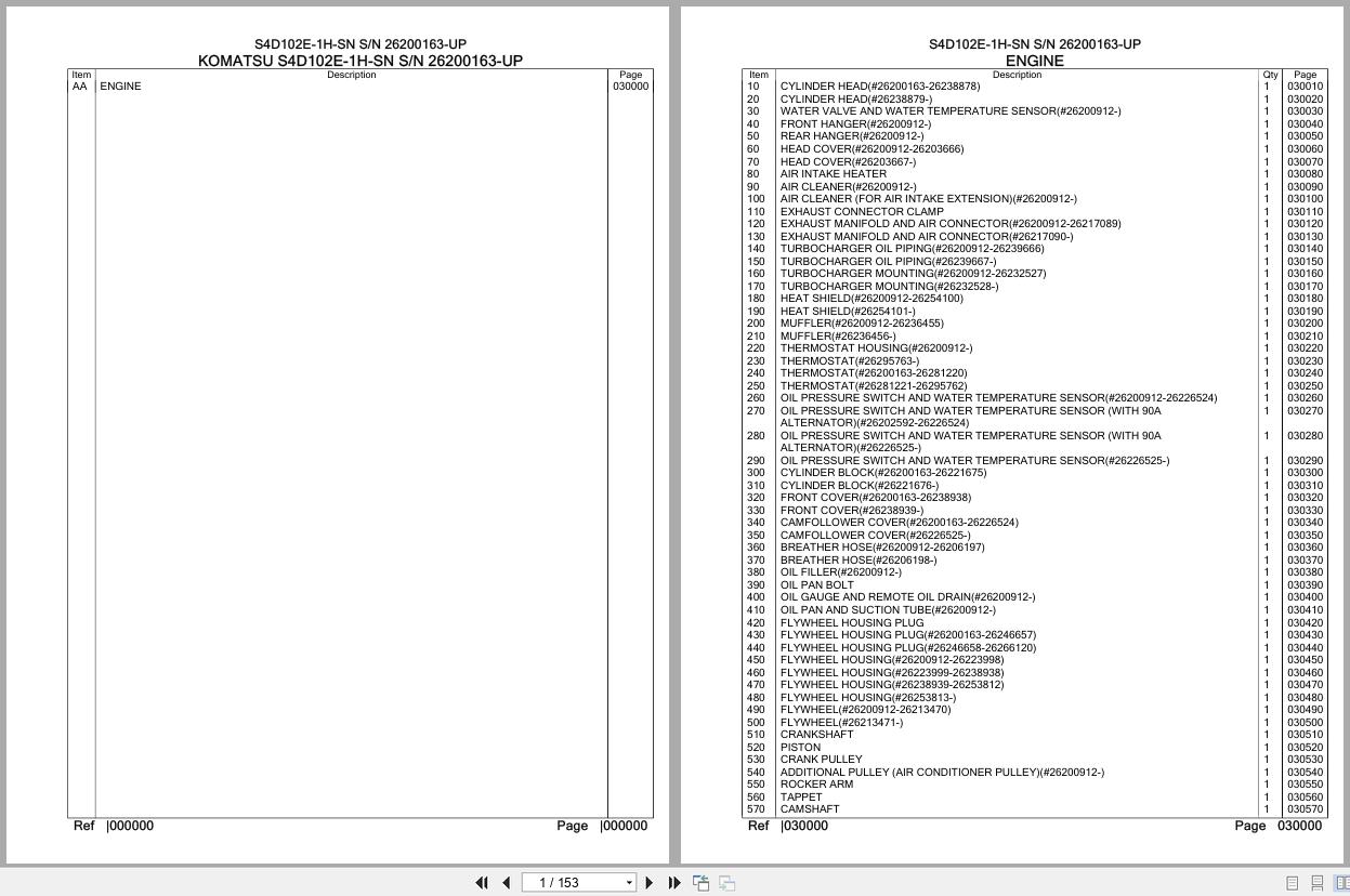 Komatsu Engine S4D102E 1H SN 26200163 UP Parts Catalog (1)