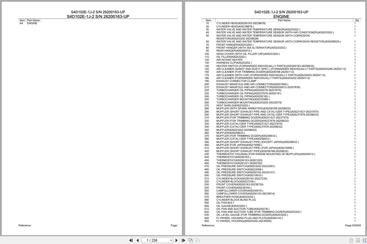 Komatsu Engine S4D102E 1J 2 26200163 UP Parts Catalog (1)