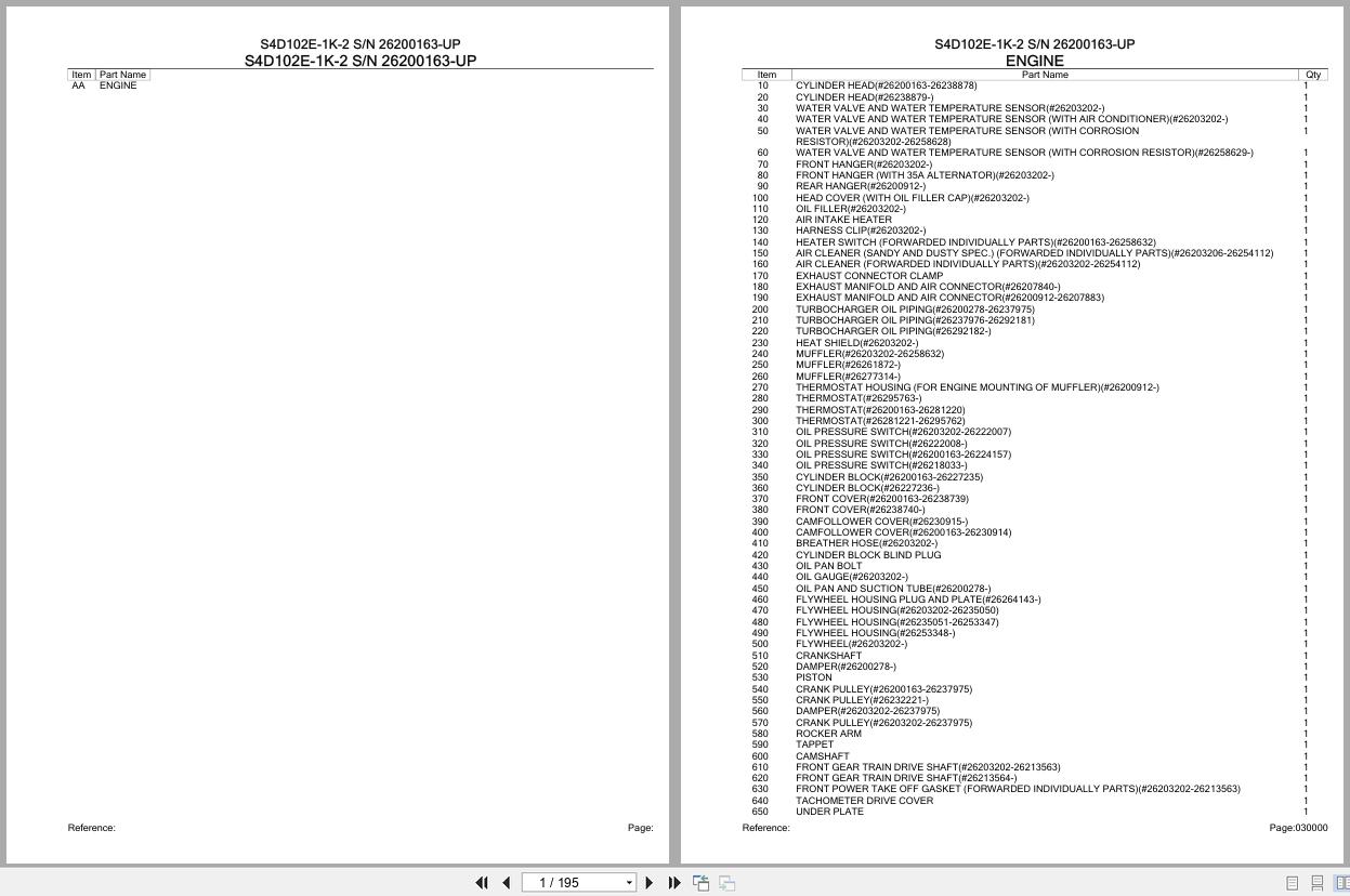 Komatsu Engine S4D102E 1K 2 26200163 UP Parts Catalog (1)