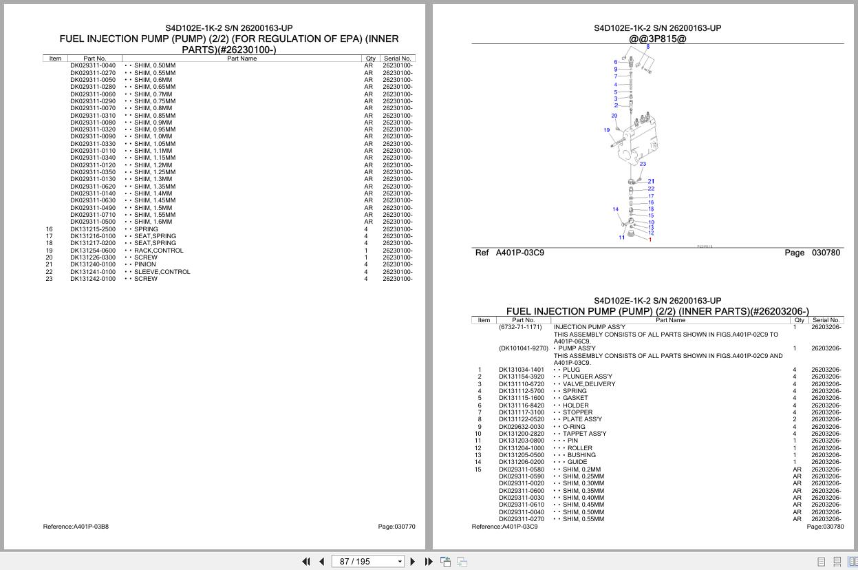 Komatsu Engine S4D102E 1K 2 26200163 UP Parts Catalog (2)
