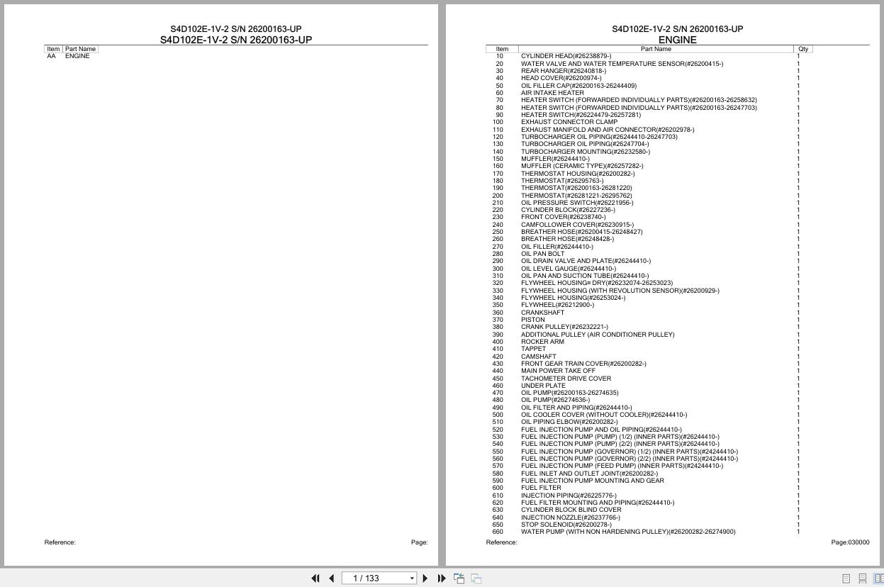 Komatsu Engine S4D102E 1V 2 26200163 UP Parts Catalog (1)