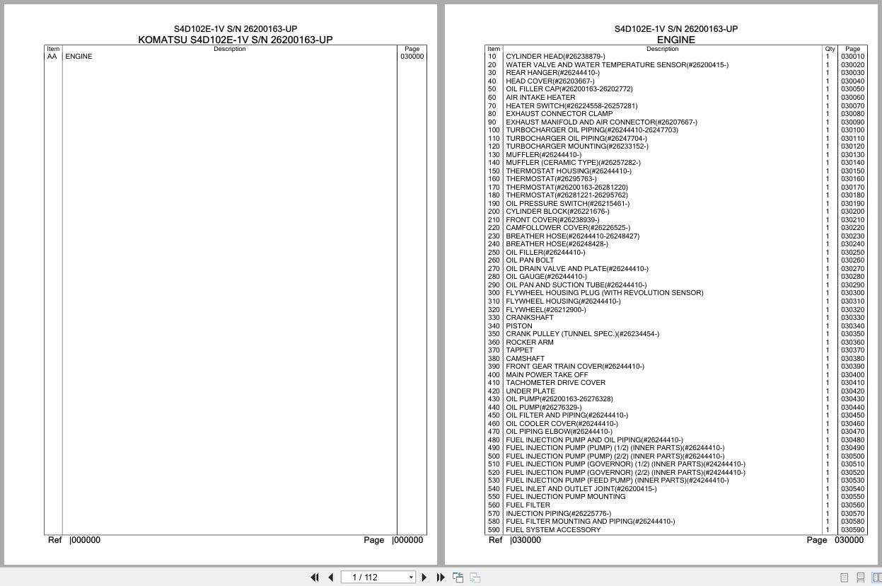 Komatsu Engine S4D102E 1V 26200163 UP Parts Catalog (1)