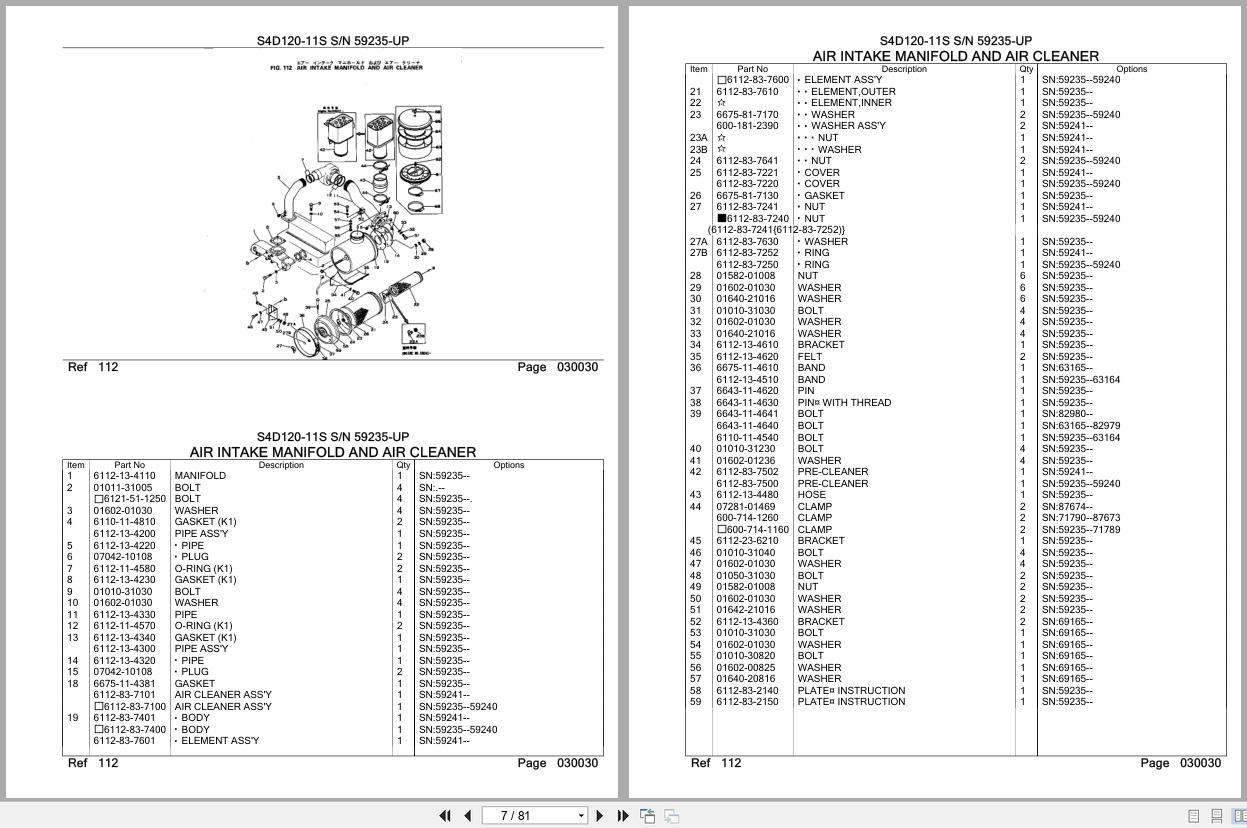 Komatsu Engine S4D120 11S 59235 UP Parts Catalog (2)