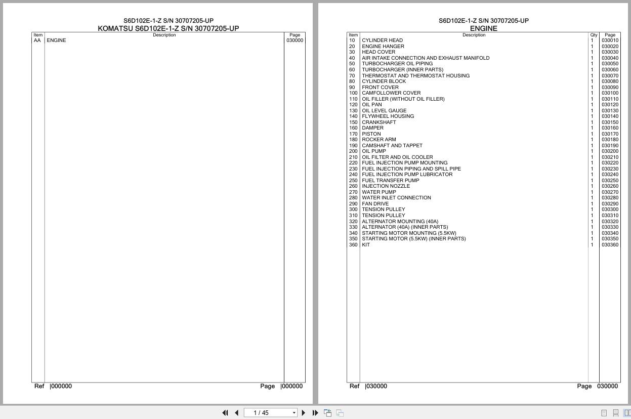 Komatsu Engine S6D102E 1 Z 30707205 UP Parts Catalog (1)
