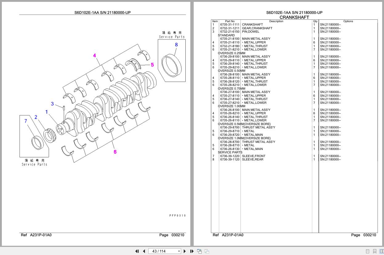 Komatsu Engine S6D102E 1AA 21180000 UP Parts Catalog (2)