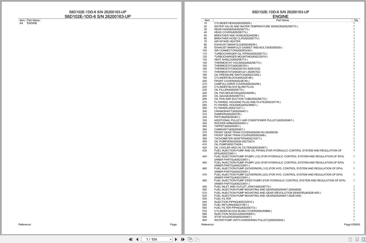Komatsu Engine S6D102E 1DD 6 26200163 UP Parts Catalog (1)