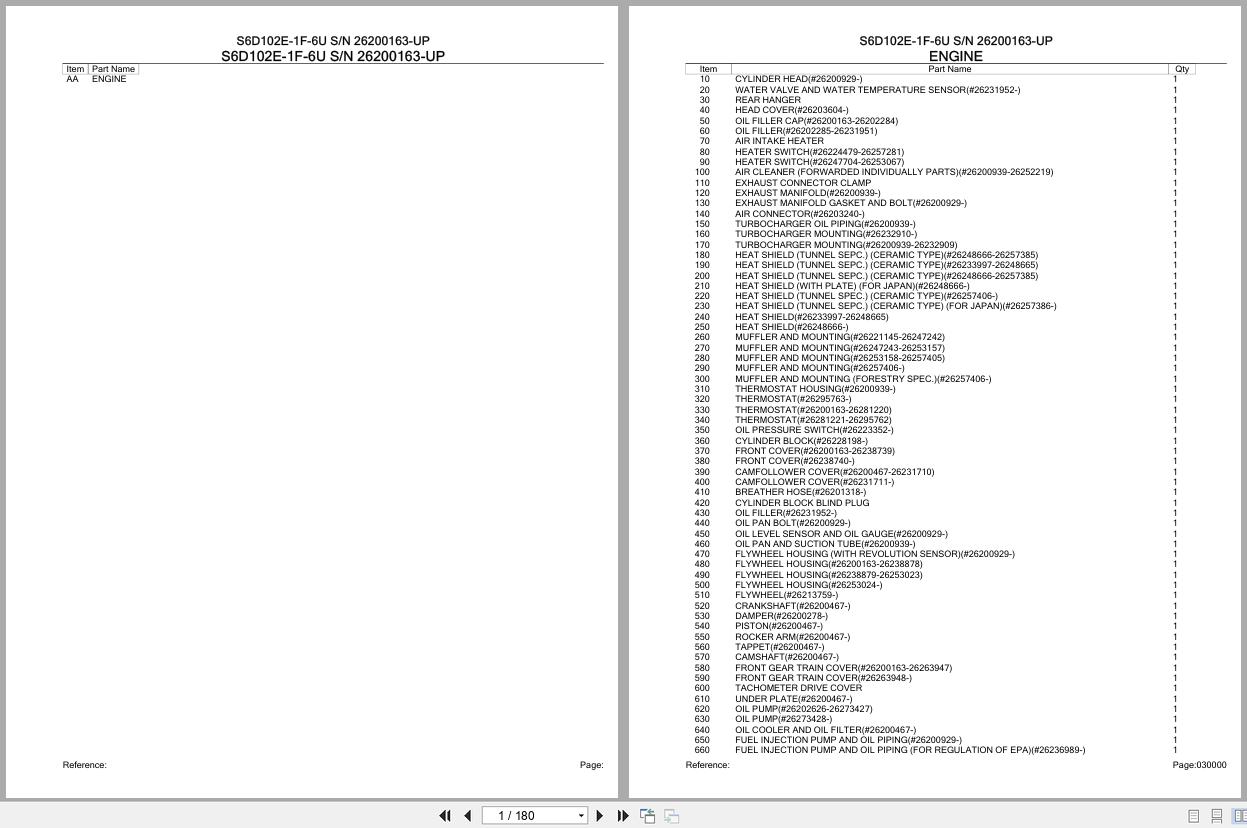Komatsu Engine S6D102E 1F 6U 26200163 UP Parts Catalog (1)