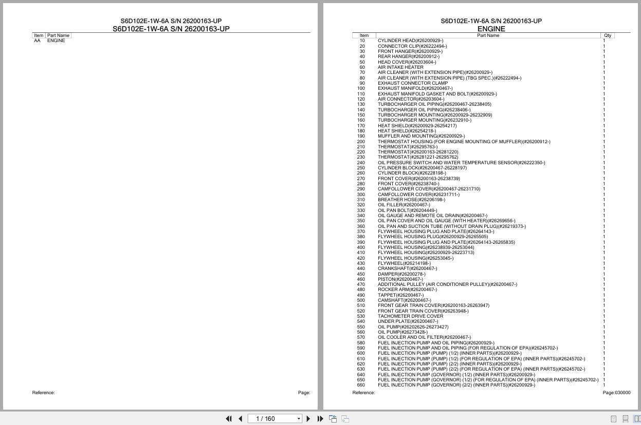 Komatsu Engine S6D102E 1W 6A 26200163 UP Parts Catalog (1)