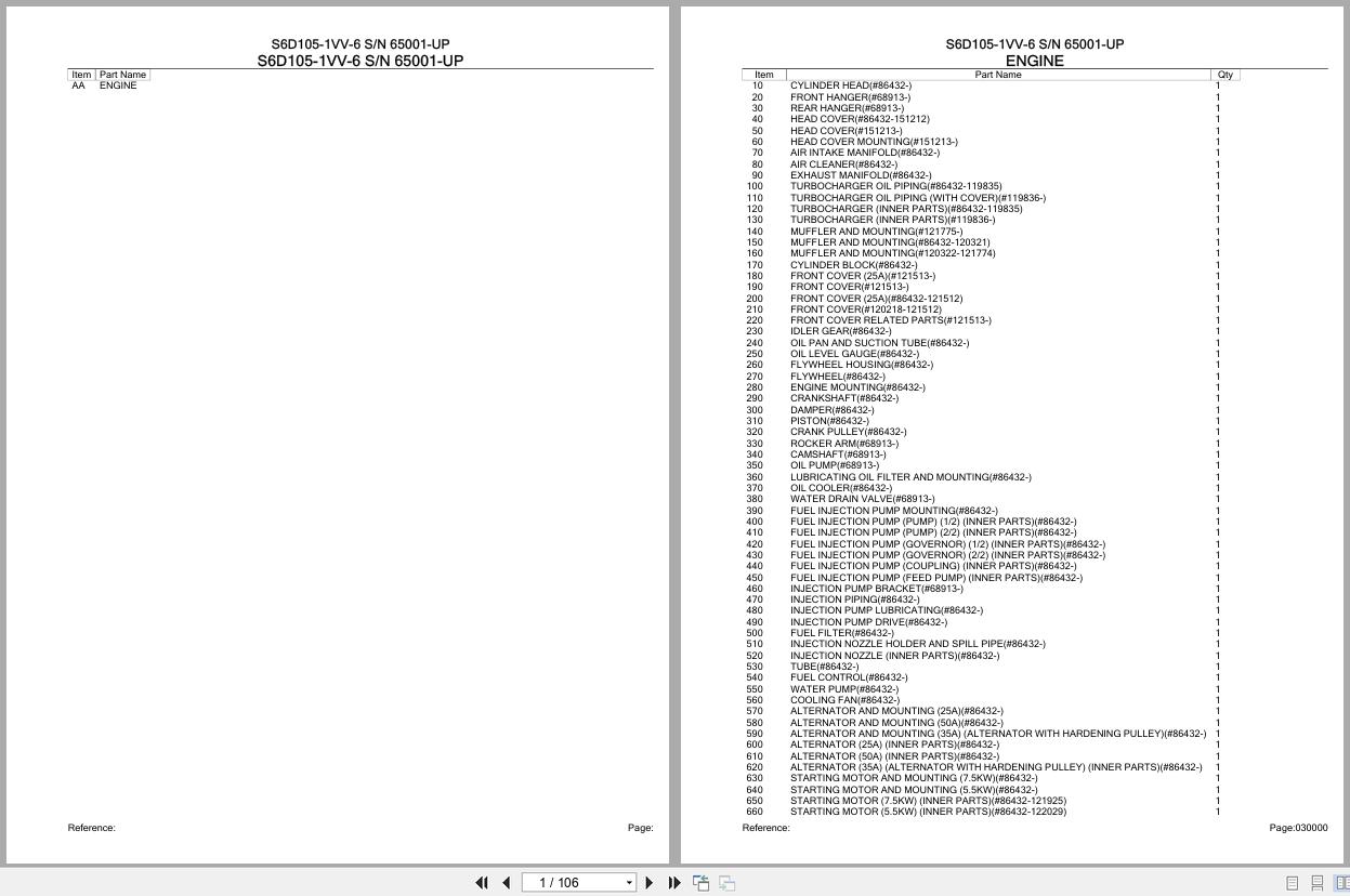 Komatsu Engine S6D105 1VV 6 65001 UP Parts Catalog (1)