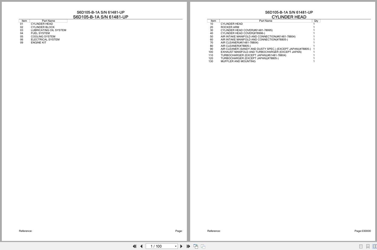 Komatsu Engine S6D105 B 1A 61481 UP Parts Catalog (1)