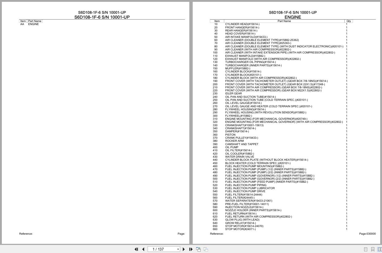 Komatsu Engine S6D108 1F 6 10001 UP Parts Catalog (1)