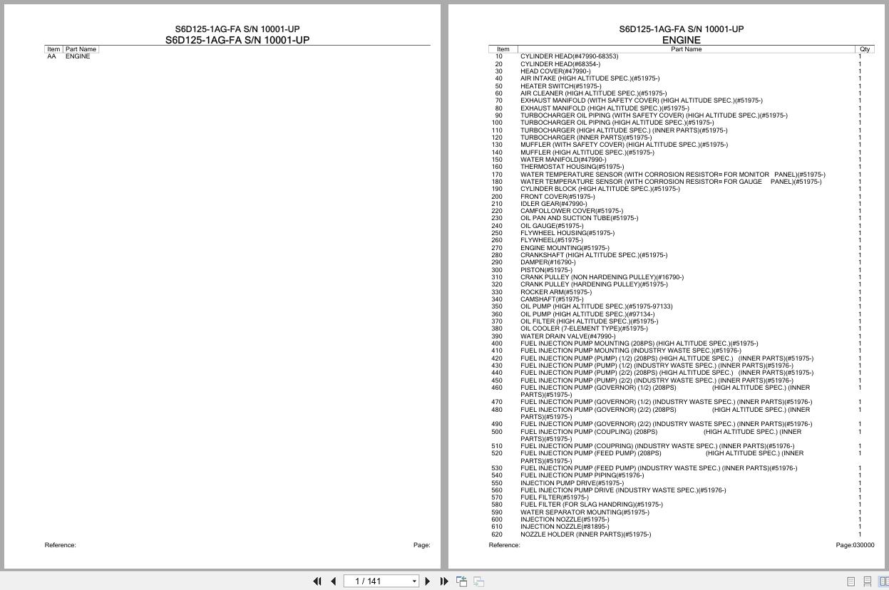 Komatsu Engine S6D125 1AG FA 10001 UP Parts Catalog (1)