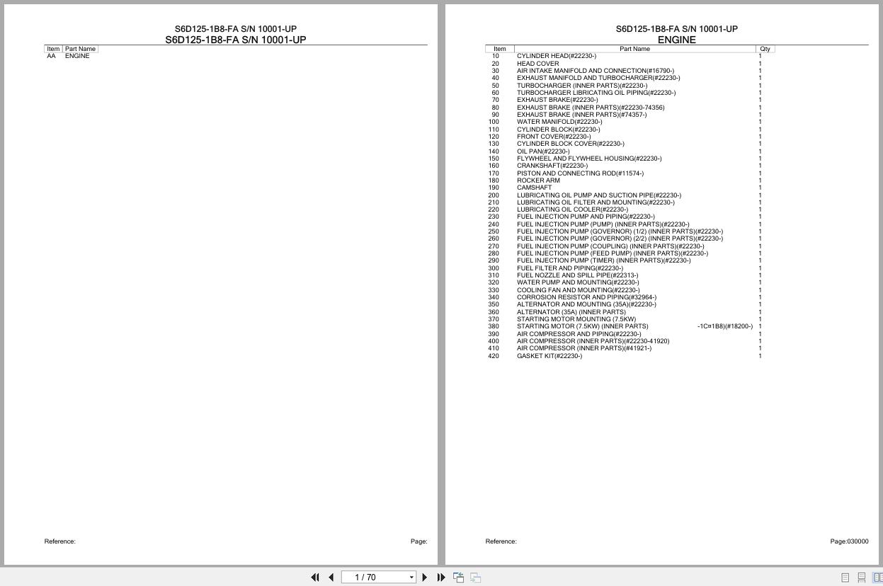 Komatsu Engine S6D125 1B8 FA 10001 UP Parts Catalog (1)