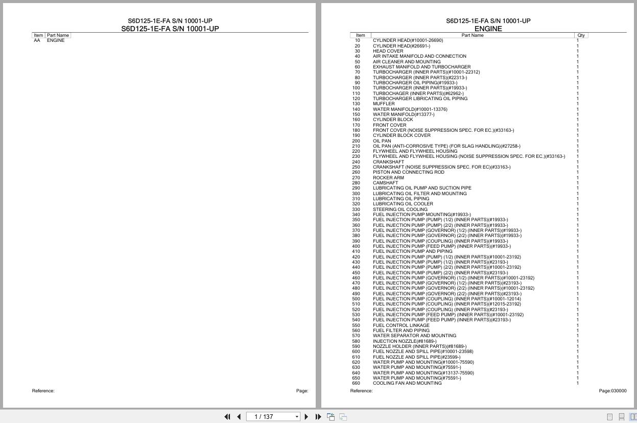 Komatsu Engine S6D125 1E FA 10001 UP Parts Catalog (1)