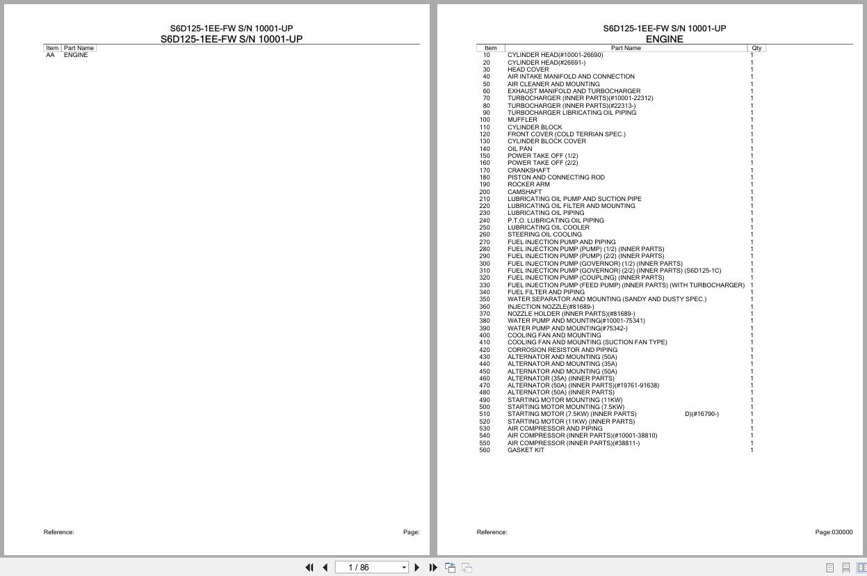 Komatsu Engine S6D125 1EE FW 10001 UP Parts Catalog (1)