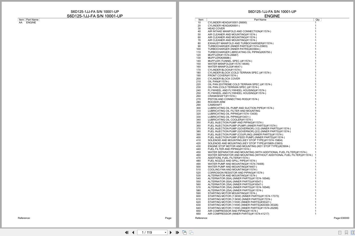 Komatsu Engine S6D125 1JJ FA 10001 UP Parts Catalog (1)